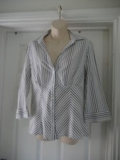 Striped Blouse Sie 16 Top Half Sleeves Shirt Tailored Fitted George White Grey