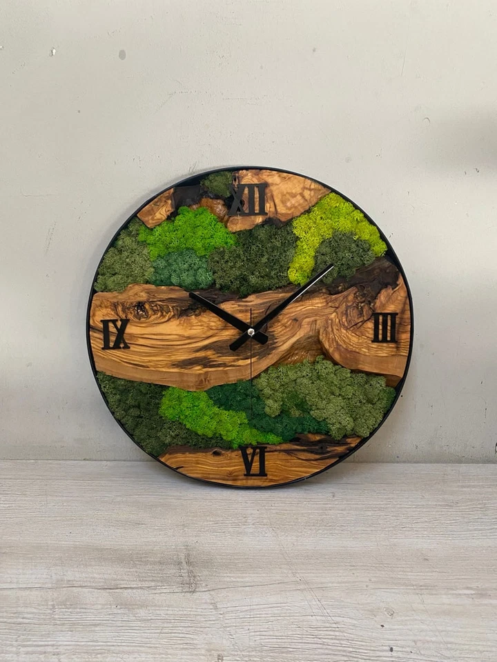 Reloj de Pared Metal Madera Olivo Verde Hierba Diseño Naturaleza Madera Hogar Decorativo Foto 4 de 4