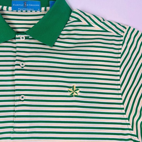 Fairway & Greene Golf Polo Mens size Large Green White Striped - Picture 4 of 9