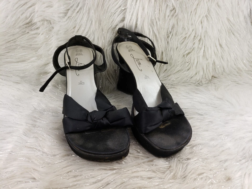 FIONI 黑色绑带楔形高跟鞋女式 10W 码 — 第 4/4 张图片