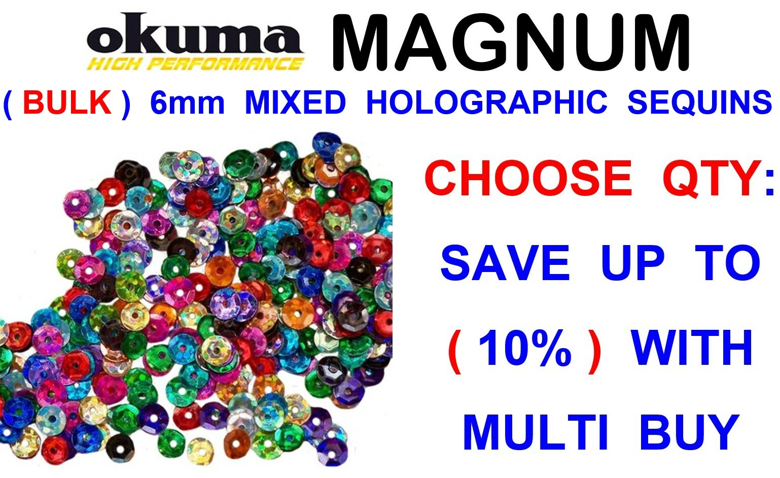 100 OKUMA 6mm HOLOGRAPHIC SEQUINS SEA FISHING IN LINE FLATTY BAIT CLIP RIG STOPS