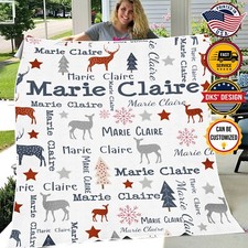 Personalized Christmas Baby Reindeer Blanket, Custom Reindeer Pattern Blanket