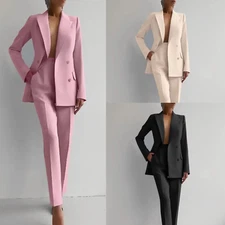 Women Blazer Suit Set Ladies Long Sleeve Formal Work Jacket Pants Suit Set