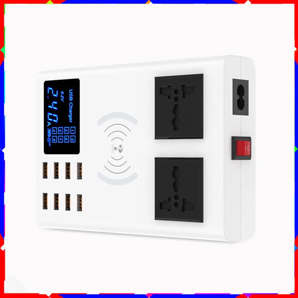 Multi-port 8USB dual AC universal wireless charger LCD desktop mobile manager - Image 2 of 4