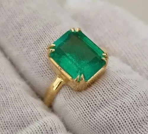 2Ct Emerald Cut Natural Emerald Wedding Men's Gift Ring 14K Yellow Gold Plated - Picture 5 of 5