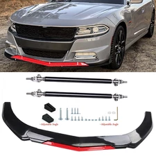 Front Bumper Lip Spoiler Splitter Body+Strut Rods Glossy Black For Dodge Charger