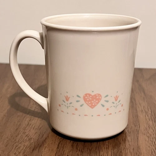 Corelle Corning Ware Forever Yours Coffee Mugs Cups Pink Heart 1990s Set of 4