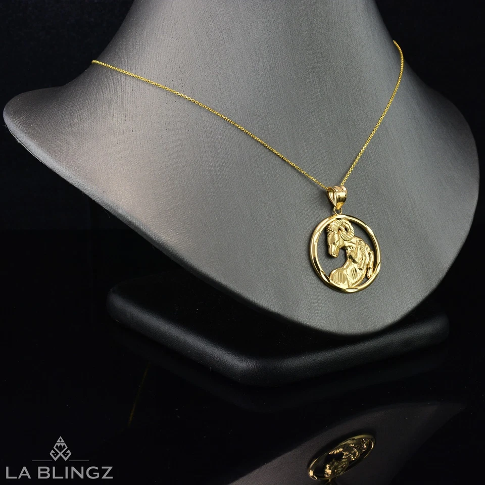 Aries Zodiac Sign Gold Ram Round DC Pendant | 10k 14k Yellow White Rose Gold - Image 3 of 4