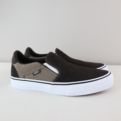 Vans Sneakers Mens 9 Brown Olive Asher Deluxe Cozy Knit Slip On Shoes Skate NEW