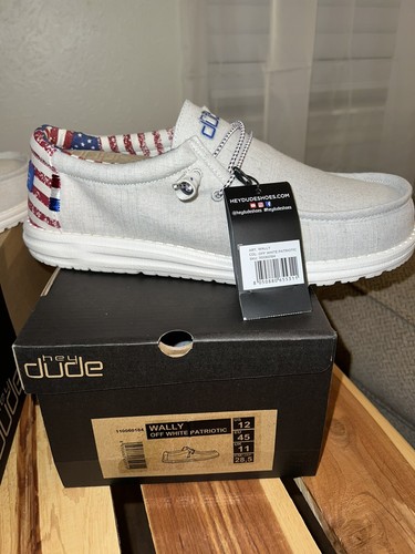 Men's Off White Patriot Hey Dudes Size 
