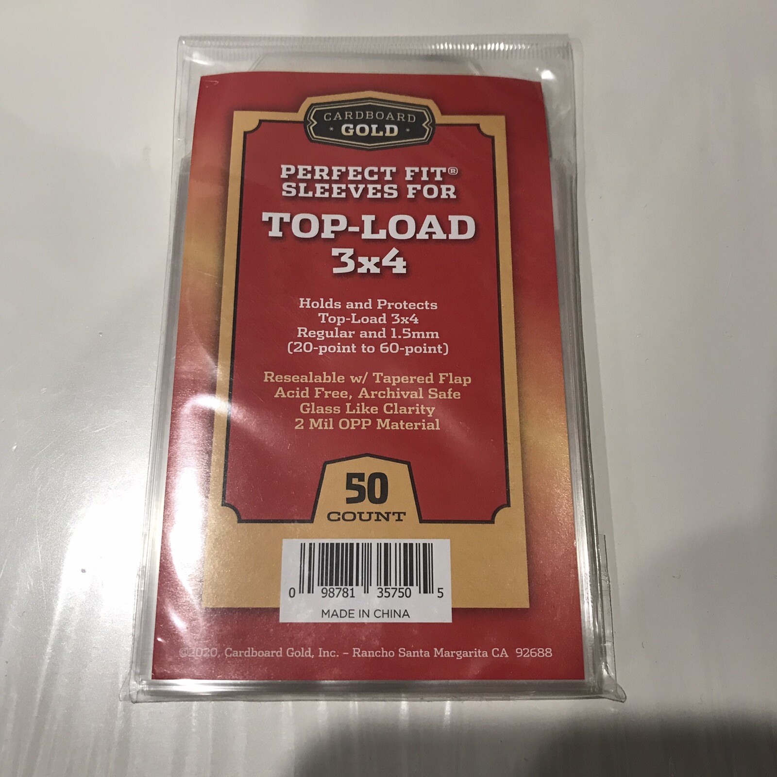Cardboard Gold Perfect Fit Sleeves For TopLoad 3×4 (20pt to 60pt) 50