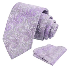 Mens 3.15'' Gradient Paisley Tie Set with Hanky Casual Floral Necktie Set Lilac