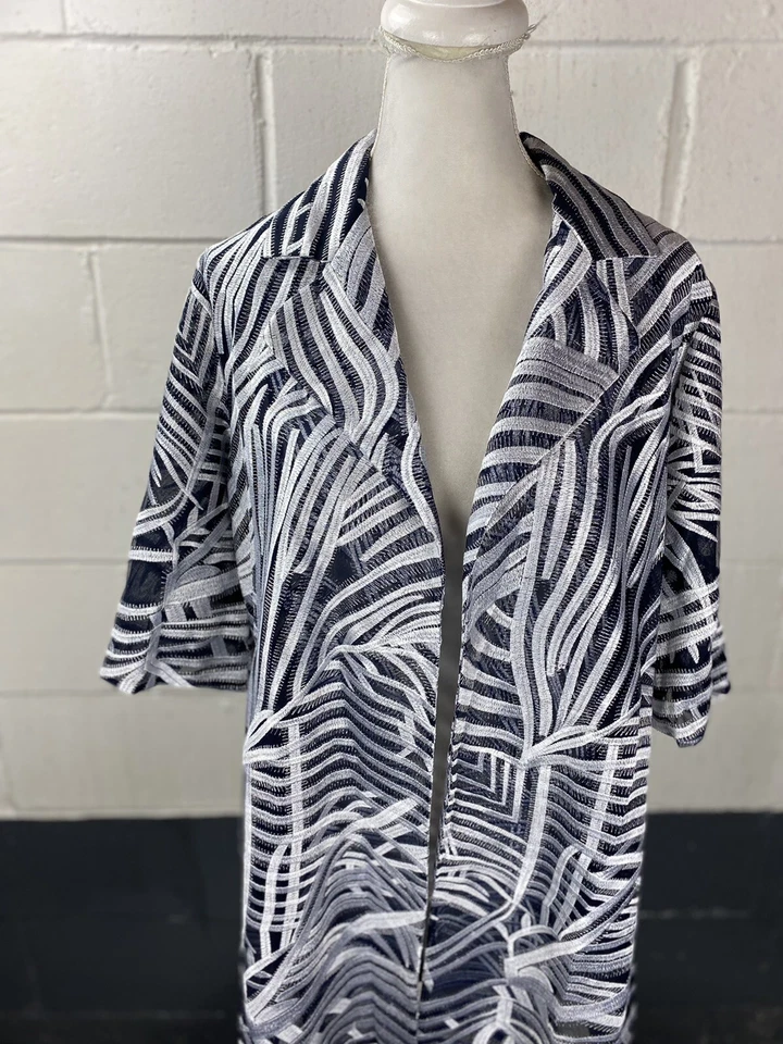 Chicos 1 long blazer Shear Open Cardigan Blue White 3/4 Sleeves Career - Image 4 of 4