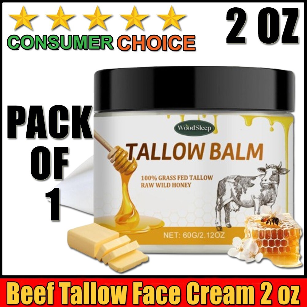Organic Grass-Fed Beef Tallow & Honey Balm 2oz Skin Soothing Moisturizer  