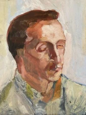 Very Beautiful Oil Painting On Cardboard 1960 Expressionist Man Portrait Art