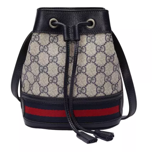 GUCCI Ophidia Mini Beige And Blue GG Canvas Bucket Bag New & Authentic