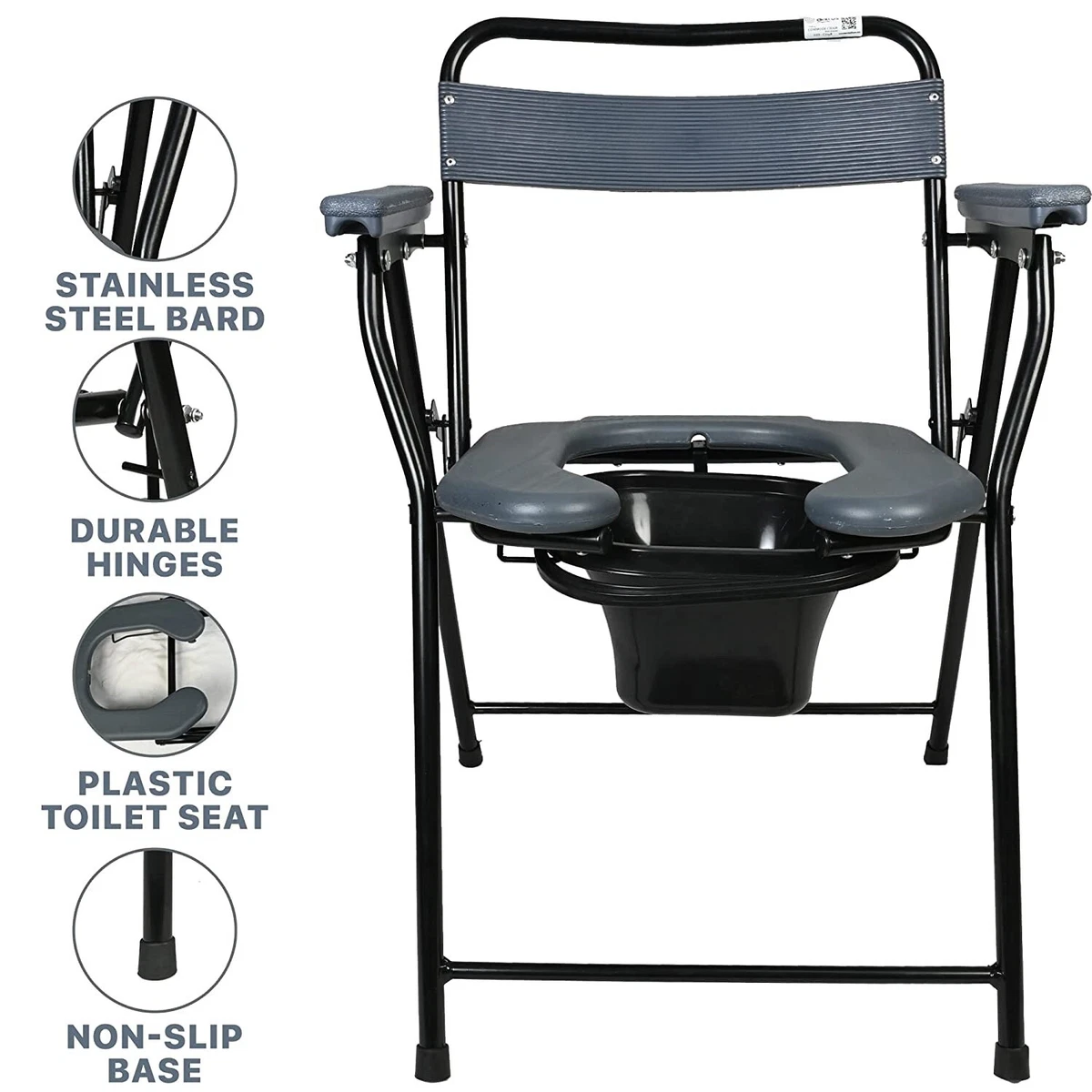 Commode Chair Ideal for Senior Citizen with Pot Bucket Handrest