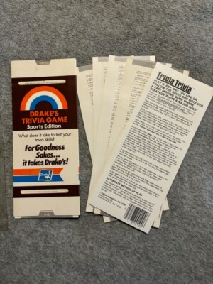 Vintage 1984 Drakes Cakes giveaway Trivia Game - Sports Edition