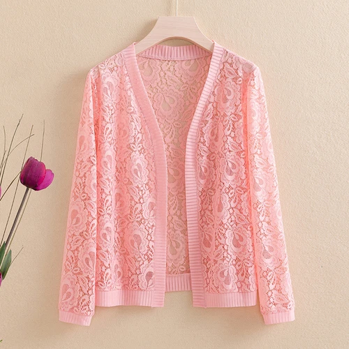 Women Lace Floral Shirt Cardigan Top Hollowed Out Open Front Cardigan Shirt Thin - Bild 6 von 25