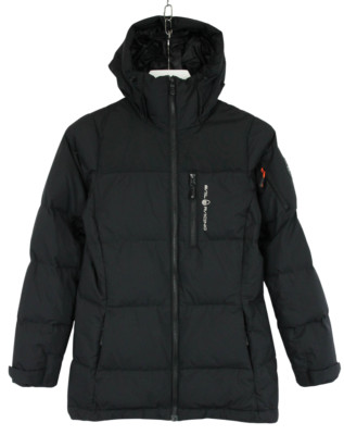 Sail Racing Jacke Damen Klein Reißverschluss Down Filled Kapuze Gesteppt Schwarz