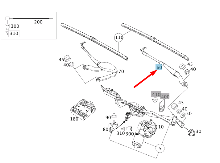 MERCEDES-BENZ E W211 Front Left Wiper Arm LHD A2118201544