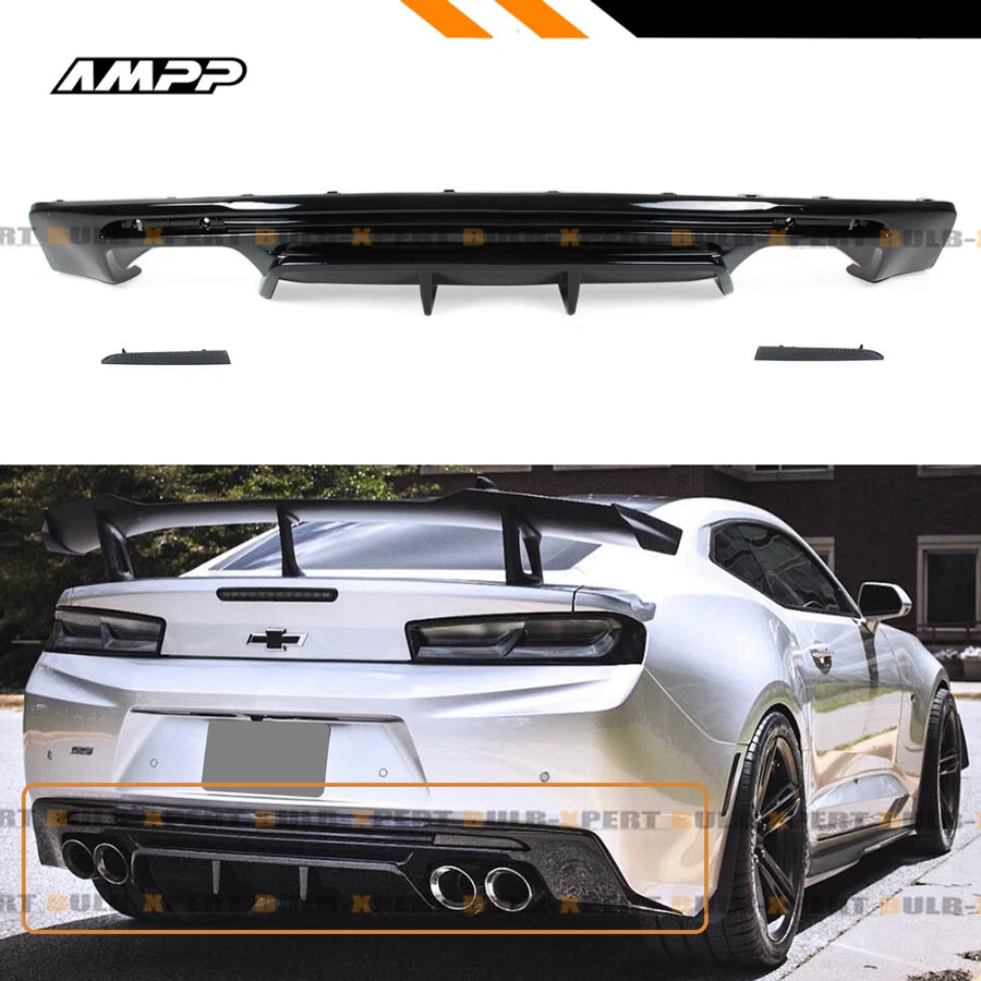 For 16 2024 Chevy Camaro Gloss Blk Rear Bumper Diffuser Smoked