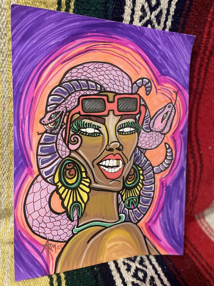 Pintura Acrílica Original 9"x 12" Papel Prensa Frío con Marco Medusa Me Too Myth Foto 2 de 4