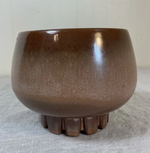 Vtg 60s MCM Frankoma Brown Cachepot Planter Pot Vase 235 round footed 6" plant