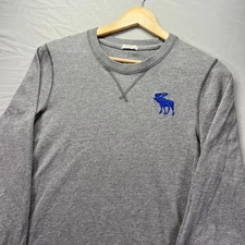 Abercrombie & Fitch Shirt Mens Small Gray Long Sleeve Muscle Fit Moose Skate Y2K