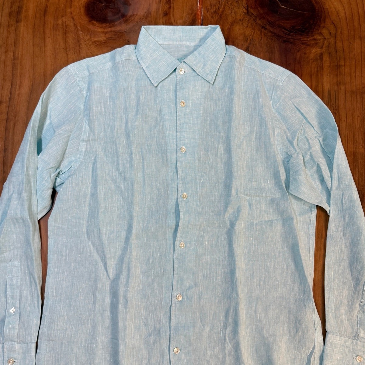Robert Talbott Shirt Mens Large Button Solid 100% Linen Dress