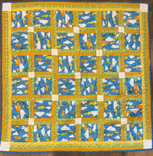 Hand Crafted Pieced Quilt Baby Toddler Boy Blue Orange Green Airplanes Clouds