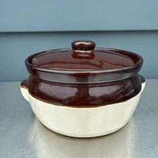 Vtg Lidded Soup Tureen Stoneware Bean Pot Chili Casserole Crocks Glazed
