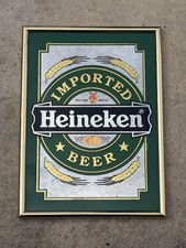 Vintage Heineken Beer Mirror Sign Holland Beer Gold Frame 19” x 14”