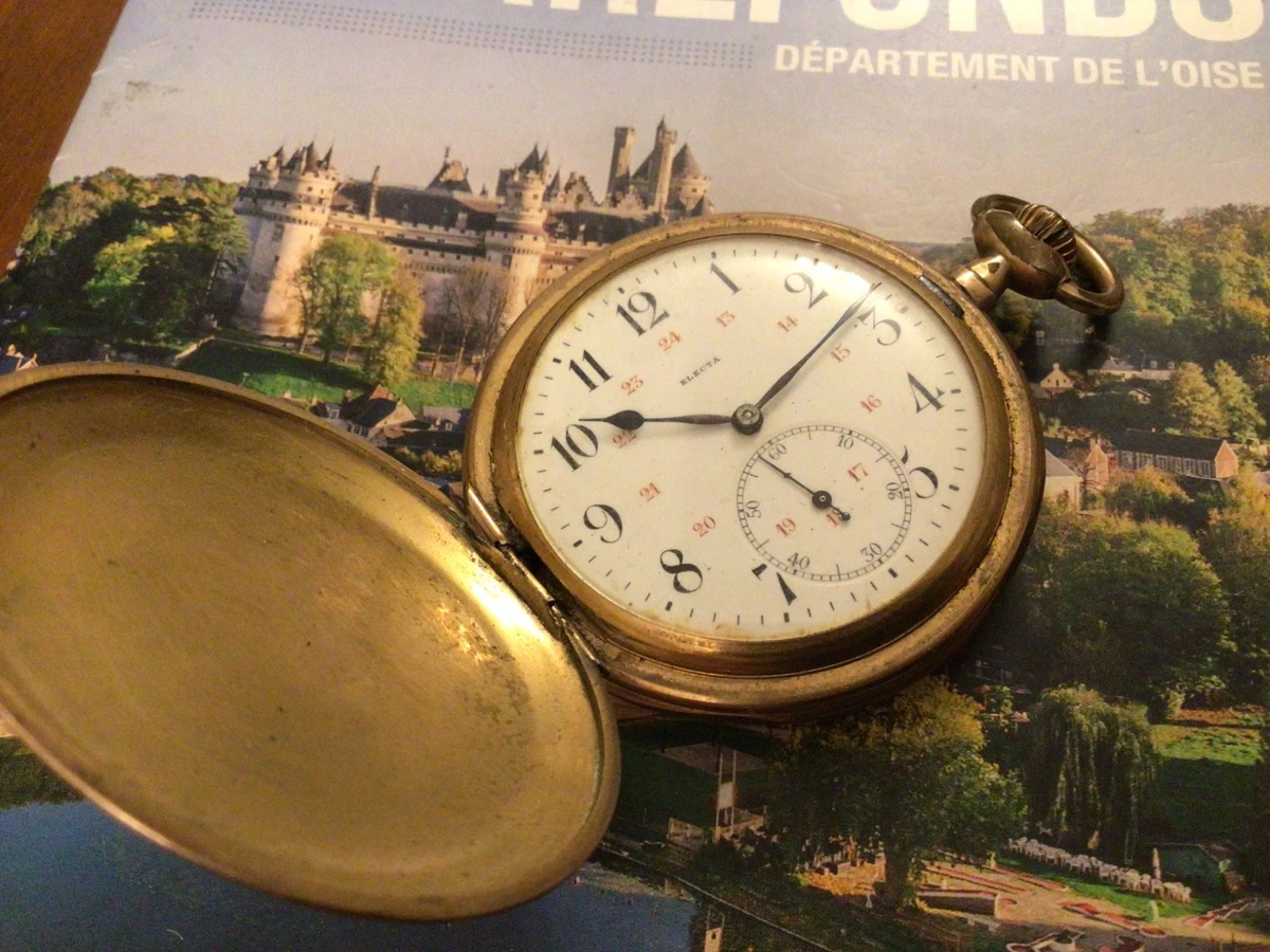 Montre Gousset Elmic Quartz – Savonnette Dorée Vintage à Remettre En Marche