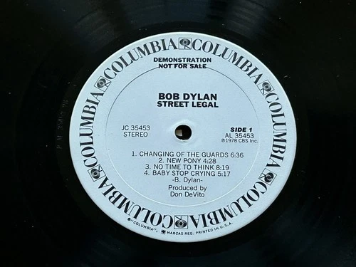 Bob Dylan Street Legal USA 1st Pressing White Label Demonstration Vinyl LP Ex NM