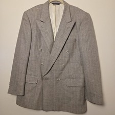 Burberrys Vintage Mens 40R Blazer Gray Herringbone Double Breasted USA