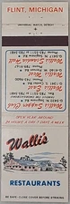 Matchbook Cover Walli’s Restaurants Flint Michigan 24 Hour Diner Map Inside
