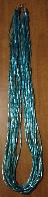 Multi 15 Strand Turquoise color blue shimmer bead liquid waterfall Necklace 29''