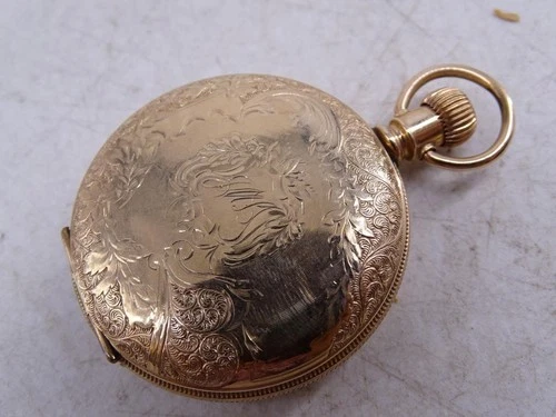 Antique Victorian 14K Gold Filled Hunter Case Pocket Watch Elgin 1890s Vintage