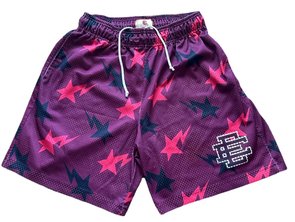 Eric Emanuel Shorts Mens XL Purple Mesh Stars Basic EE Gym