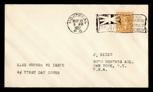 DR WHO 1937 CANADA FDC KGVI CORONATION MONTREAL PQ FLAG SLOGAN CANCEL M76542