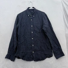 J Crew Shirt Mens M Blue 100% Linen Pocket Business Casual Button Down