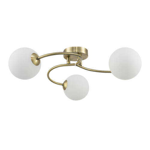 Modern 3-Arm Antique Brass Ceiling Light with Opal Swirl Glass Spherical Shad... - Picture 1 of 7