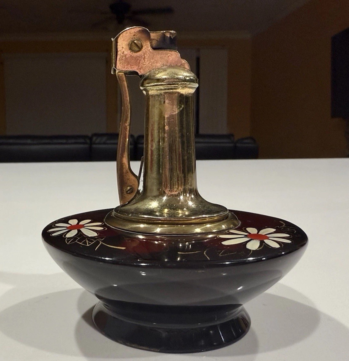 : Hand Painted Floral - Enamel, Brass Top - Tested