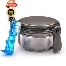 Leak Proof Denture Cups for Soaking Dentures with Strainer Transparent Black