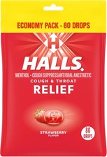 HALLS Relief Strawberry Cough Drops, Economy Pack, 80 Count Pack of 1 