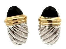 David Yurman 925 Sterling Silver Gold Black Onyx Large Cable Stud Earrings