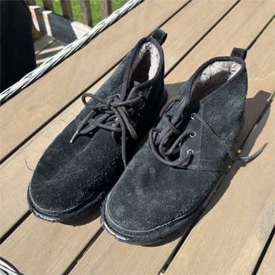 UGG Men's Black Suede Lace-Up Ankle Chukka Boots Faux Fur Lining Casual