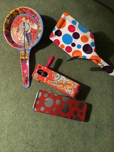 Vintage Group Of Four Noisemakers One US Metal Toy Mfg Company VG