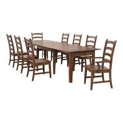 Simply Brook 9-PC Farmhouse 62-134'' Expanding Dining Table Set Amish Brown Wood